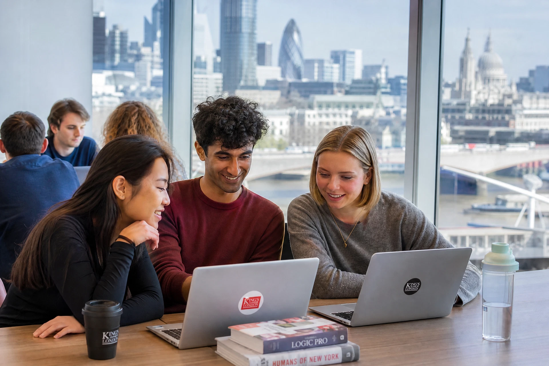 Students collaborating in a modern London co-working space