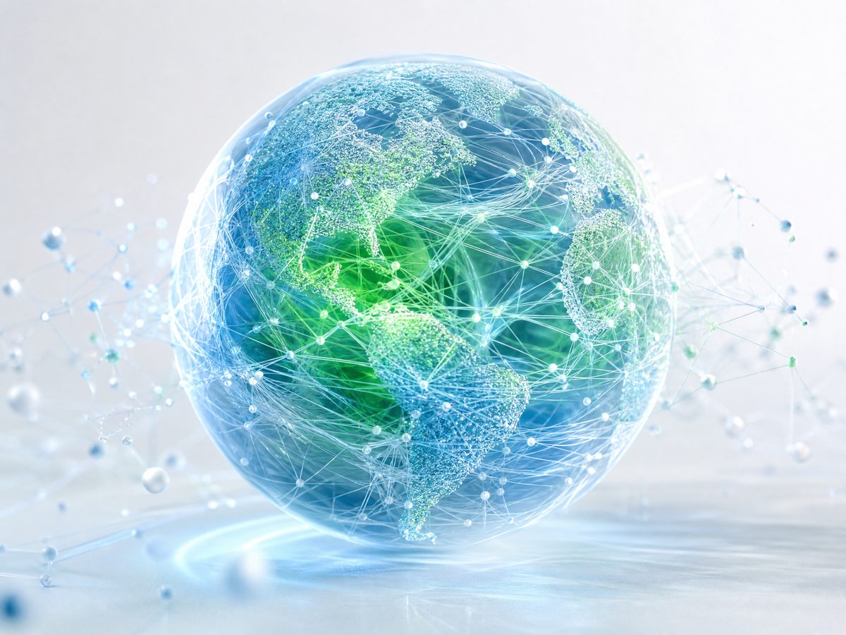 A glowing AI world-model sphere